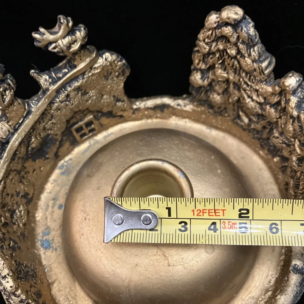 Vintage Christmas Santa Sleigh & Reindeer Bronze Tone Resin Table Candle Holder